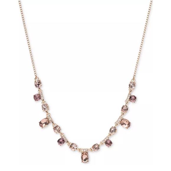 Givenchy Gold Tone Necklace Luxury Crystal Frontal Style Trendy Designer Chic - Picture 1 of 15